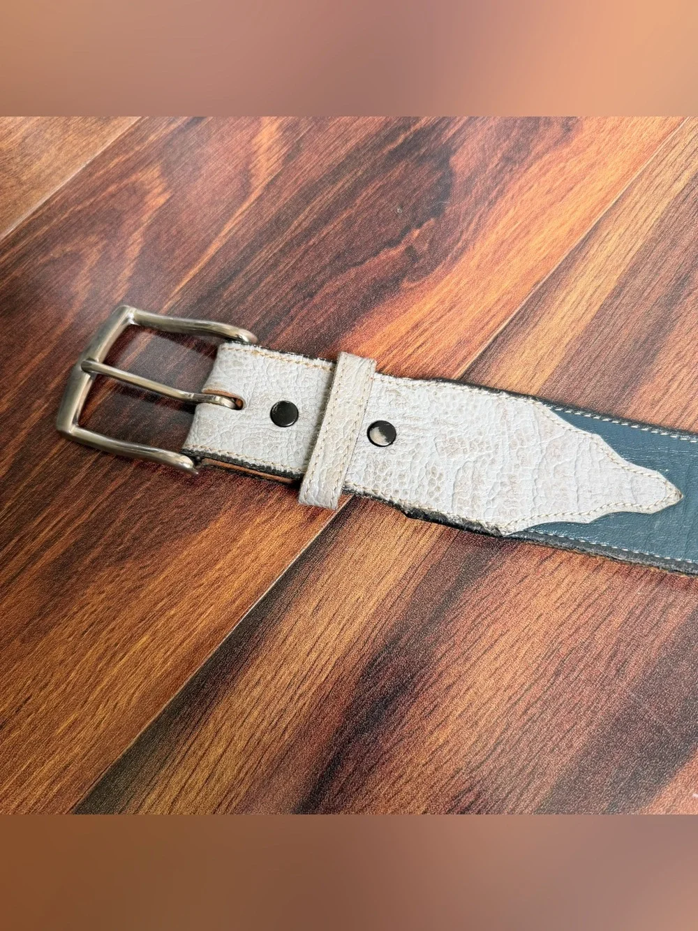 Tony Lama Made in Texas Leather Western Belt Blue Leather Gray Inlay Size 32